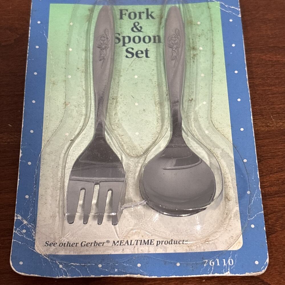 Gerber MEALTIME Fork And Spoon Set 1991 Floral Rose Flowers NOS - Picture 4 of 6
